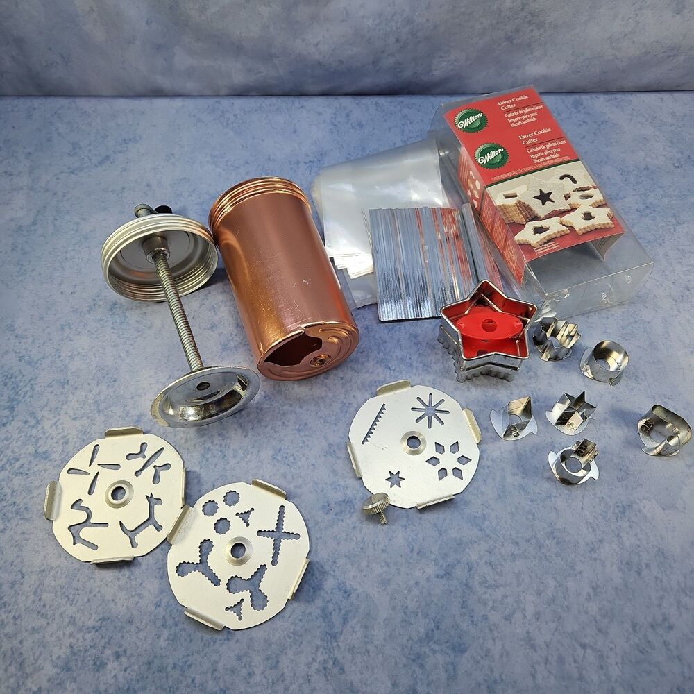 Vintage Mirro Dial a Cookie Pastry Press and Wilton Linzer Cookie Cutter